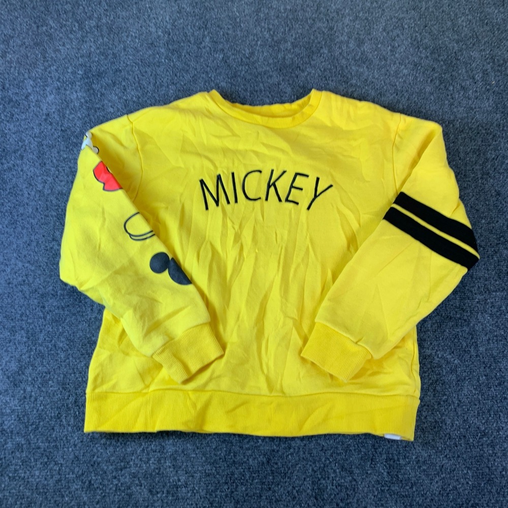 Disney Mickey Mouse Sweatshirt Mens Small Yellow Excellent Graphic Sleeve Stripe